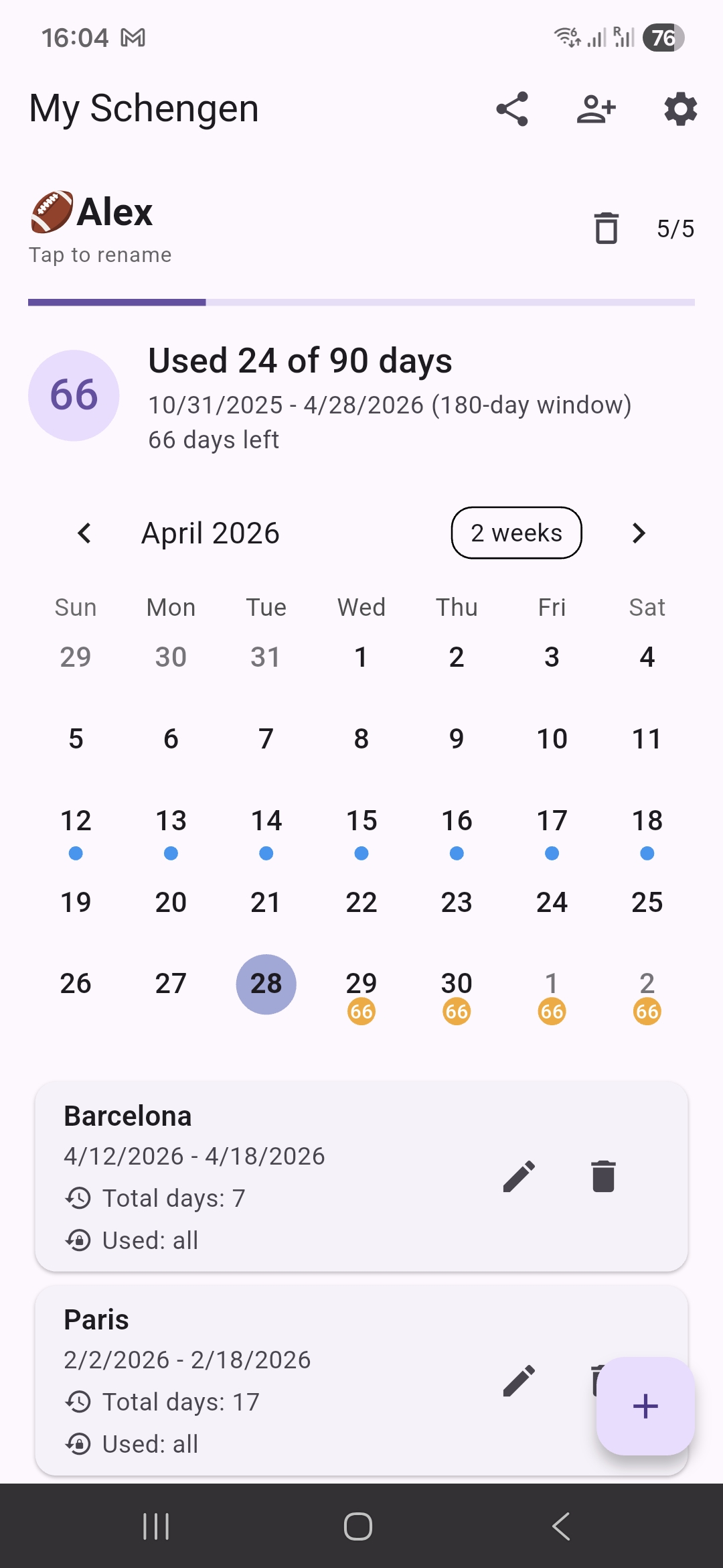 Schengen Calculator for 90/180 App